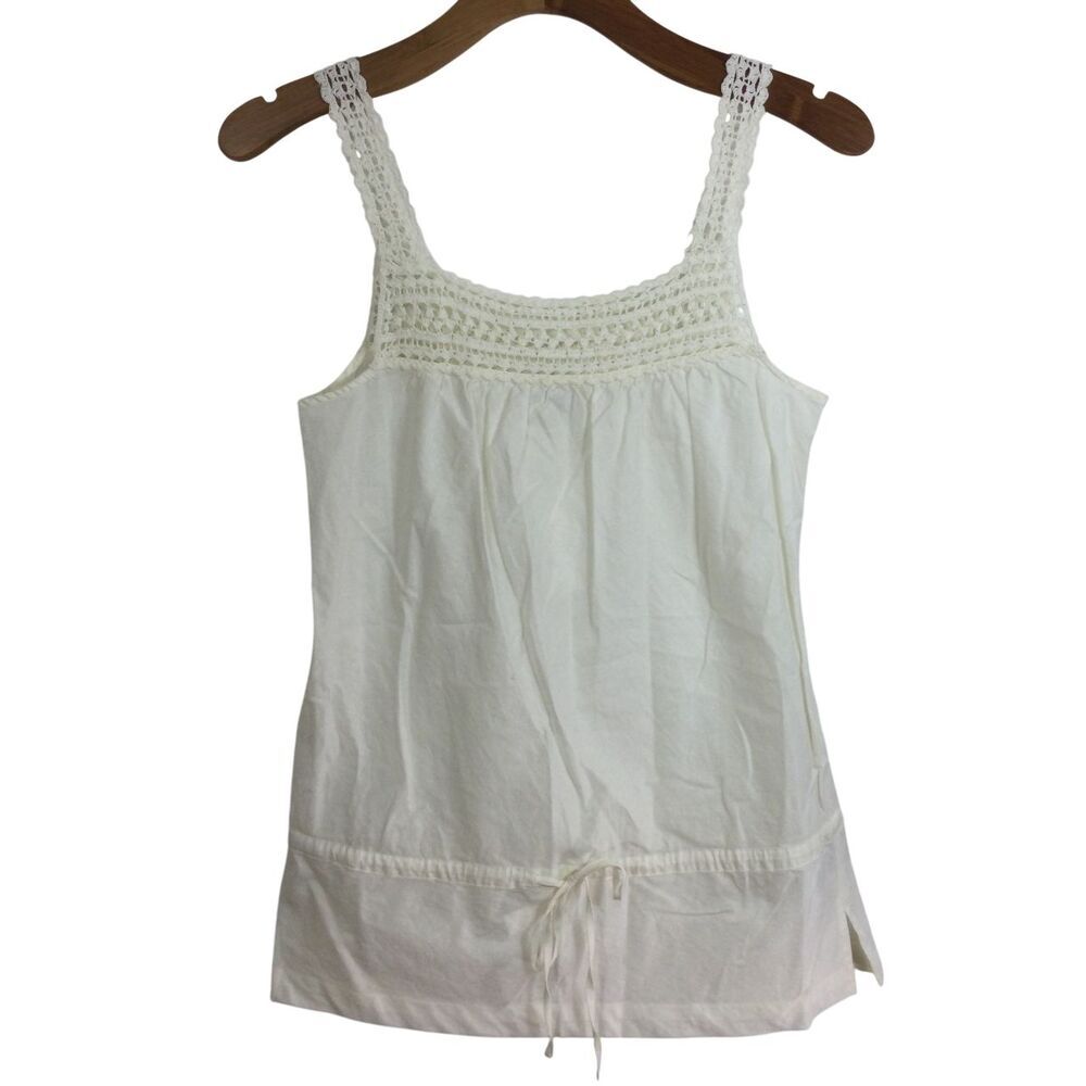 Vince Cotton Sleeveless Crochet Knit Strap Square Neck Tank Top Ivory Small NWT